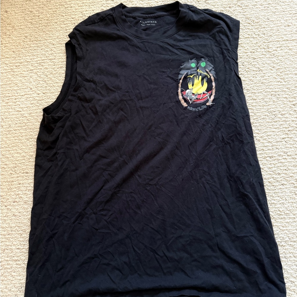 All Saints Black Crew Neck Sleeveless Medium T Shirt